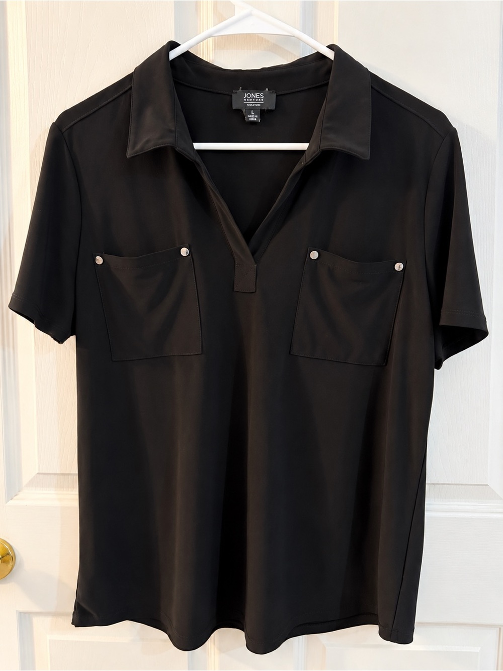 Jones New York Black Short Sleeve Polo-Style Button Down Shirt